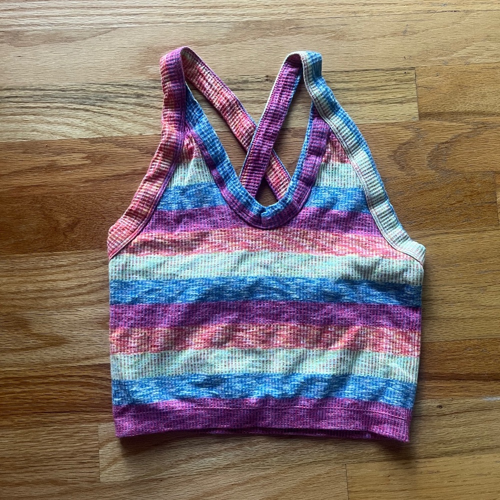 FP Movement by Free People Multicolor Striped Pink Blue Purple Cropped Tank